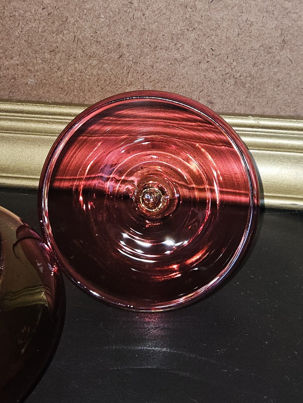 Vintage Blown Cranberry Glass Candy Dish with Circus-Tent Style Lid - Picture 5 of 9